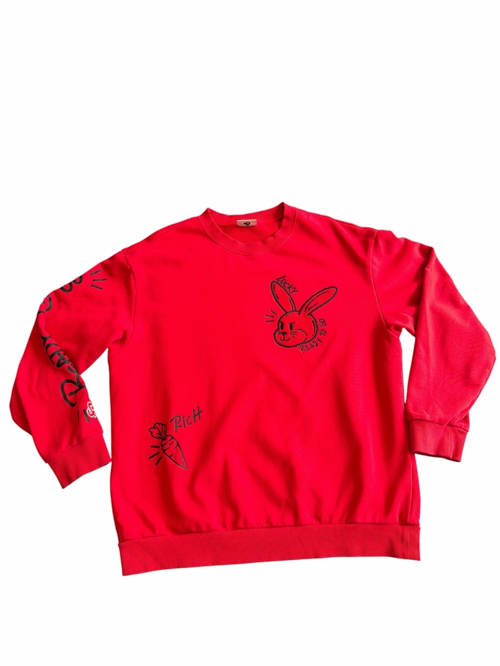 Jack & Jones Red Graphic Crewneck Streetwear Sweater Ready to Go Rabbit Size XL